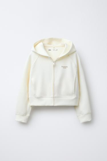 Zara TEXT HOODIE SWEATSHIRT - Ecru