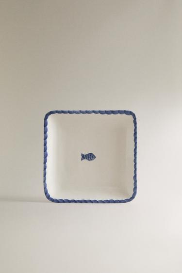 KERAMIK-SEIFENSCHALE MIT FISCHMOTIV - Weiß / Blau von Zara