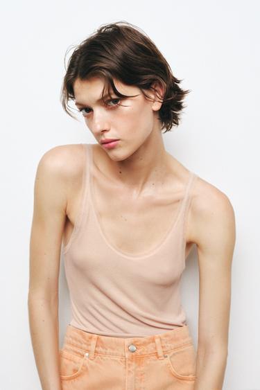 CONTRAST TULLE TOP - Chalk pink by Zara - Image 1