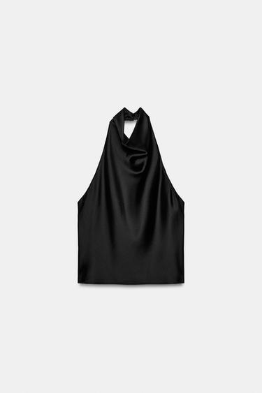 TOP HALTER SATINADO - Negro de Zara