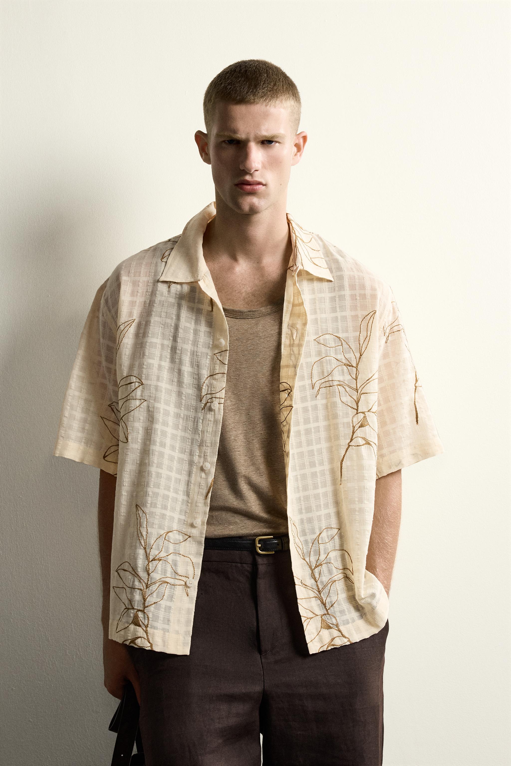 CHEMISE JACQUARD BRODERIE FEUILLES