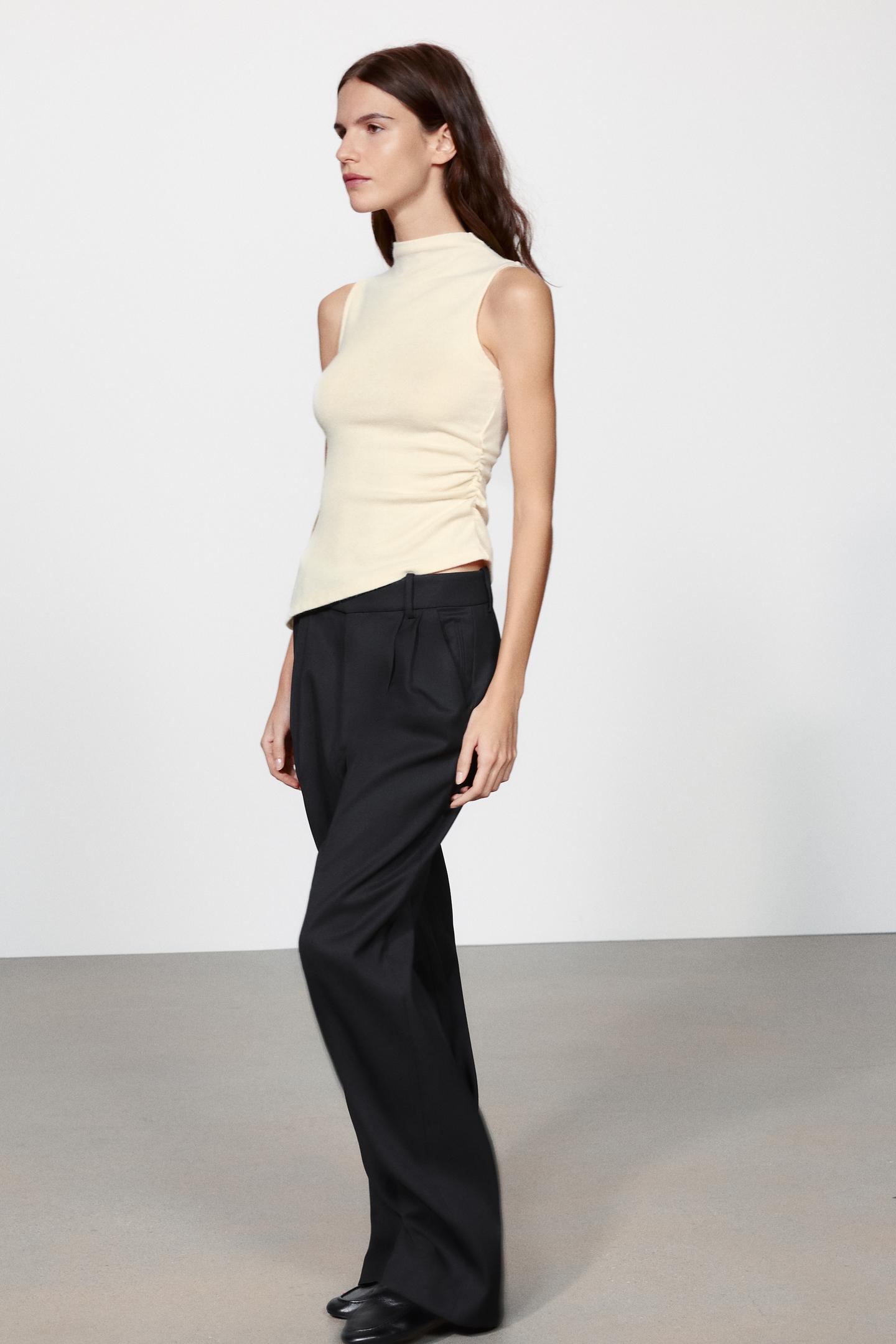 Женская футболка Zara Ruched Mock Neck, цвет: Экрю — фото 4