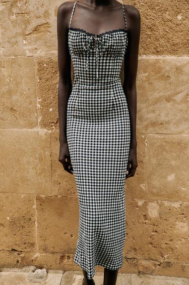 FITTED GINGHAM MIDI DRESS - Ecru / Blue by Zara - Image 2