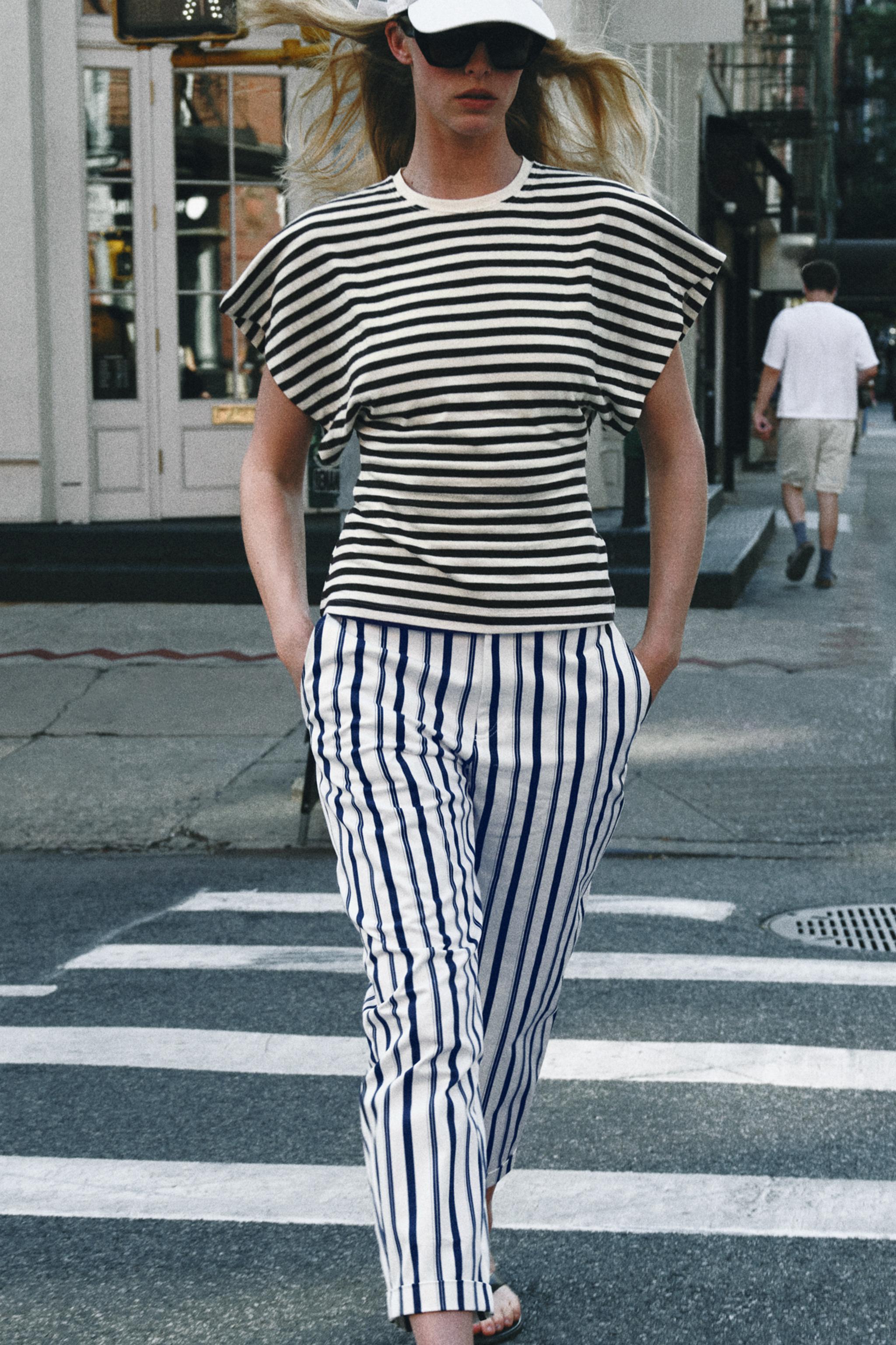 STRIPED CHINO PANTS — Ecru / Navy