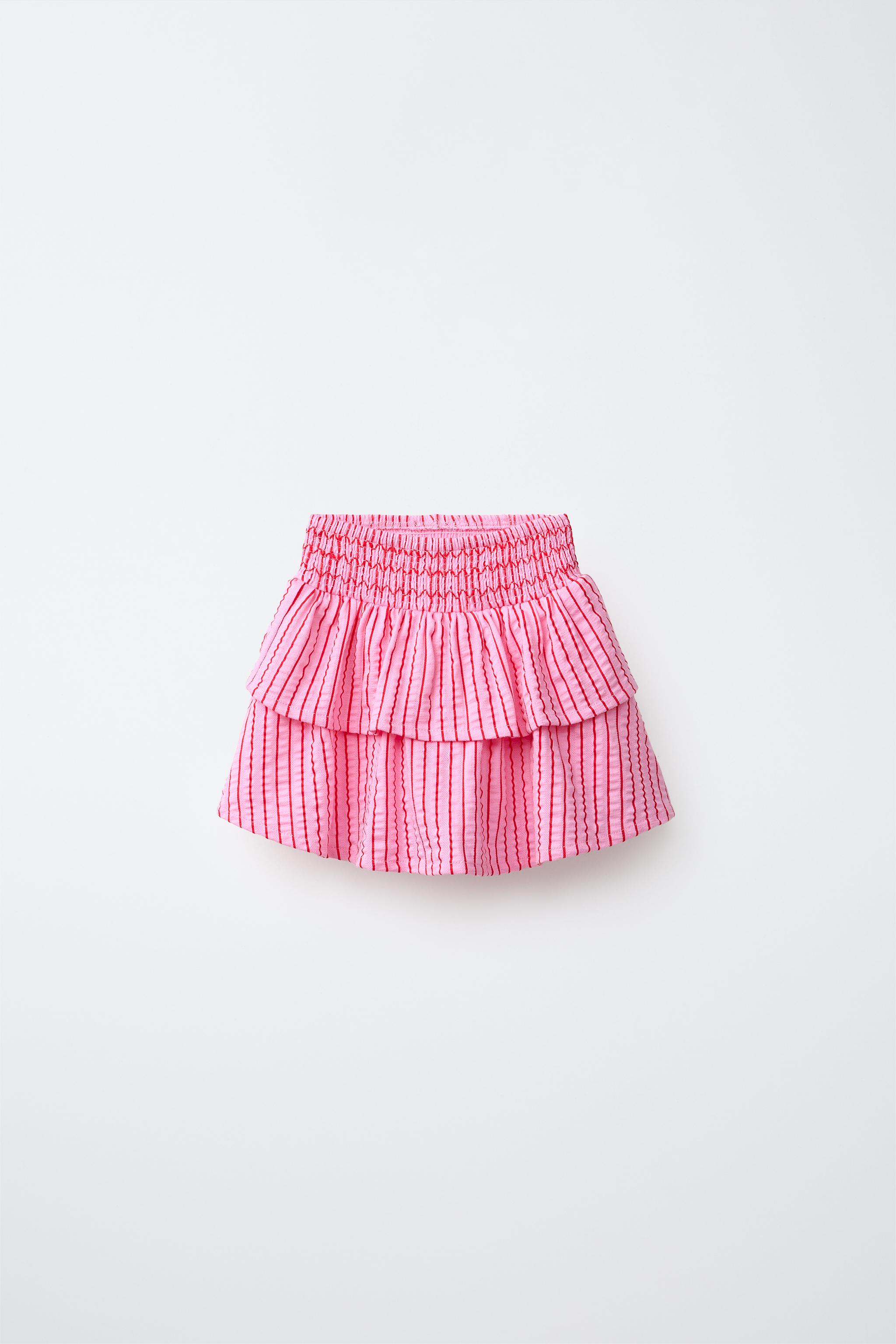 RUFFLED STRIPED SKIRT — Pink
