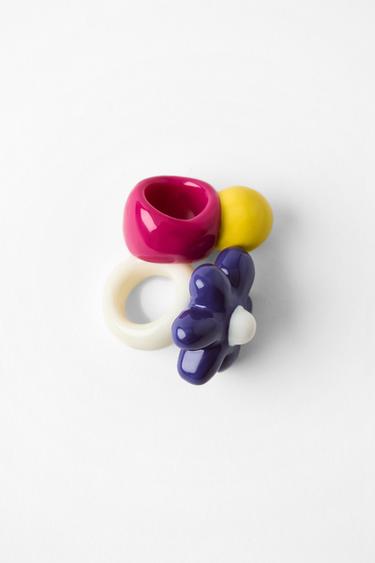 PACK 2 ANILLOS RESINA 100% BOLA FLOR - Multicolor de Zara