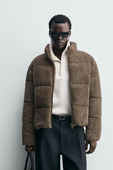 Zara CORDUROY PUFFER JACKET - Brown / Taupe