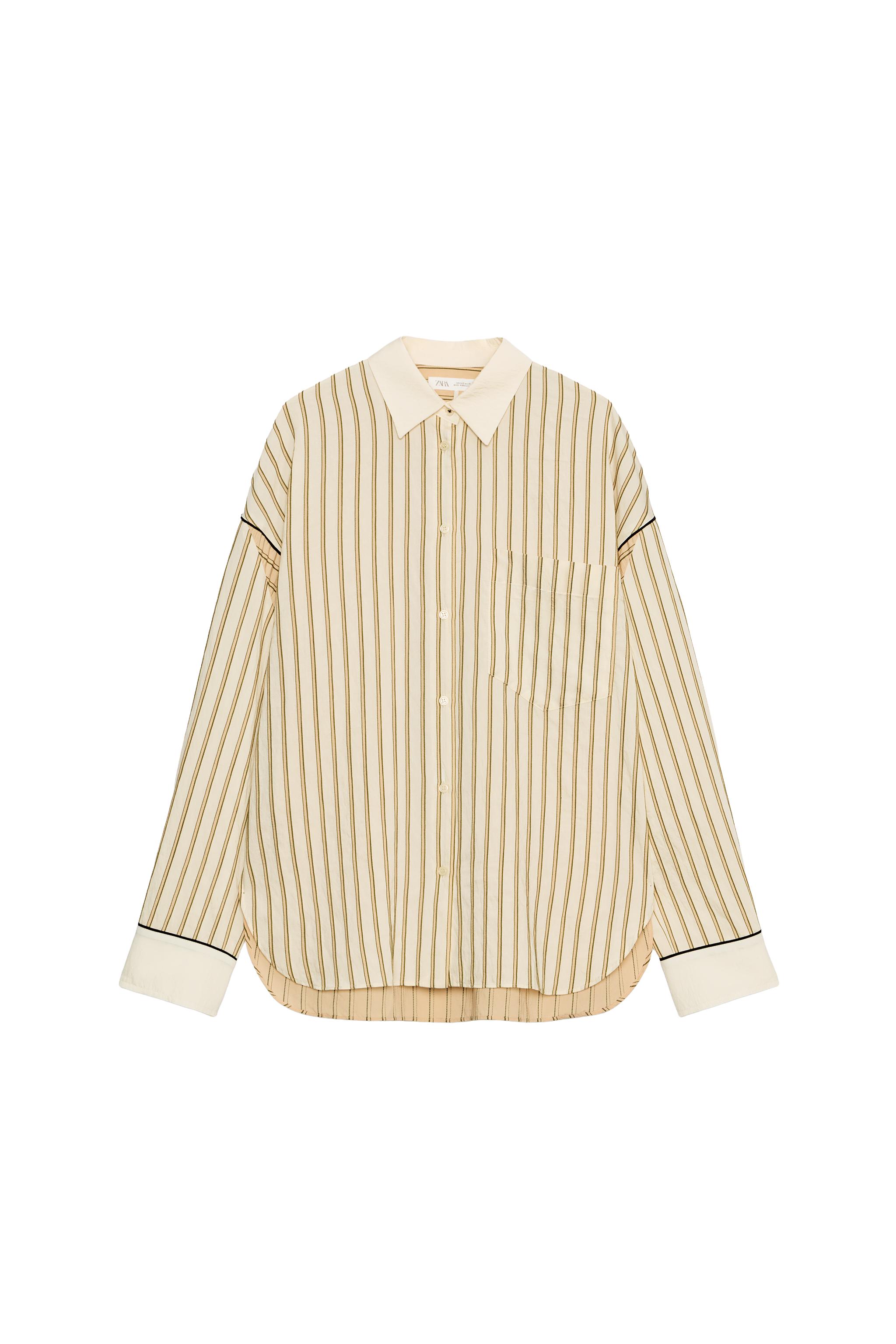 ZW COLLECTION CONTRAST STRIPE SHIRT - Ecru | ZARA United States