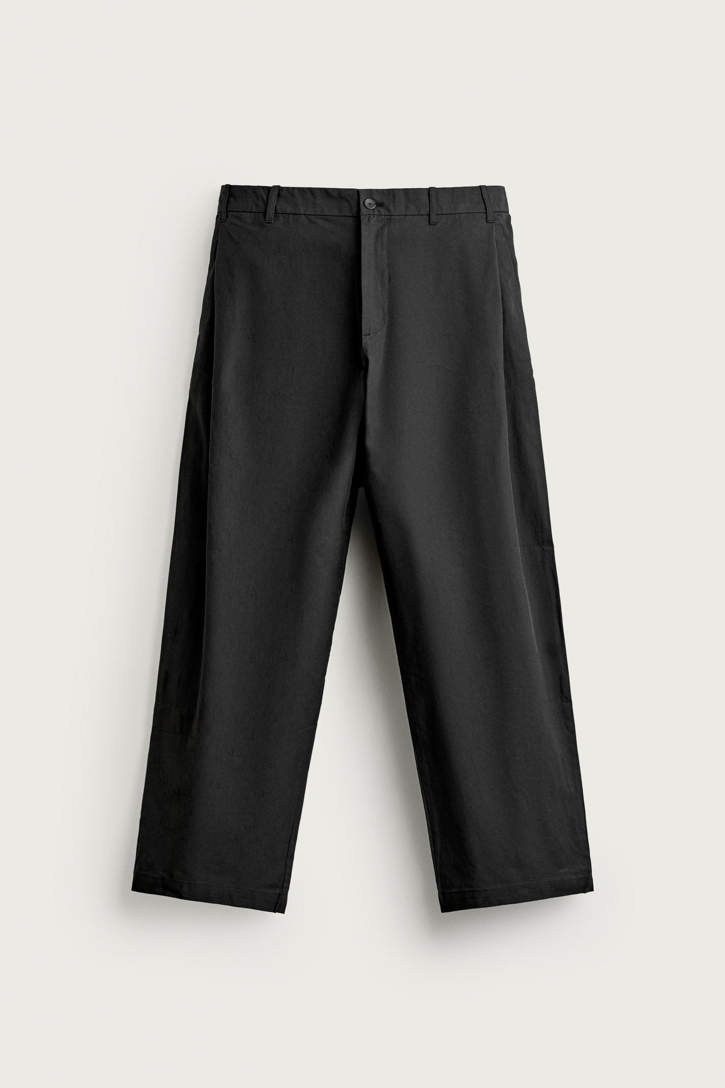 Мужские брюки Zara Straight-Fit Pants with Side Pleats, цвет: Антрацитовый серый — фото 7