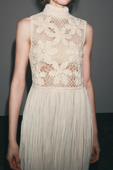 CONTRAST FLORAL EMBROIDERY DRESS - Ecru by Zara - Image 5