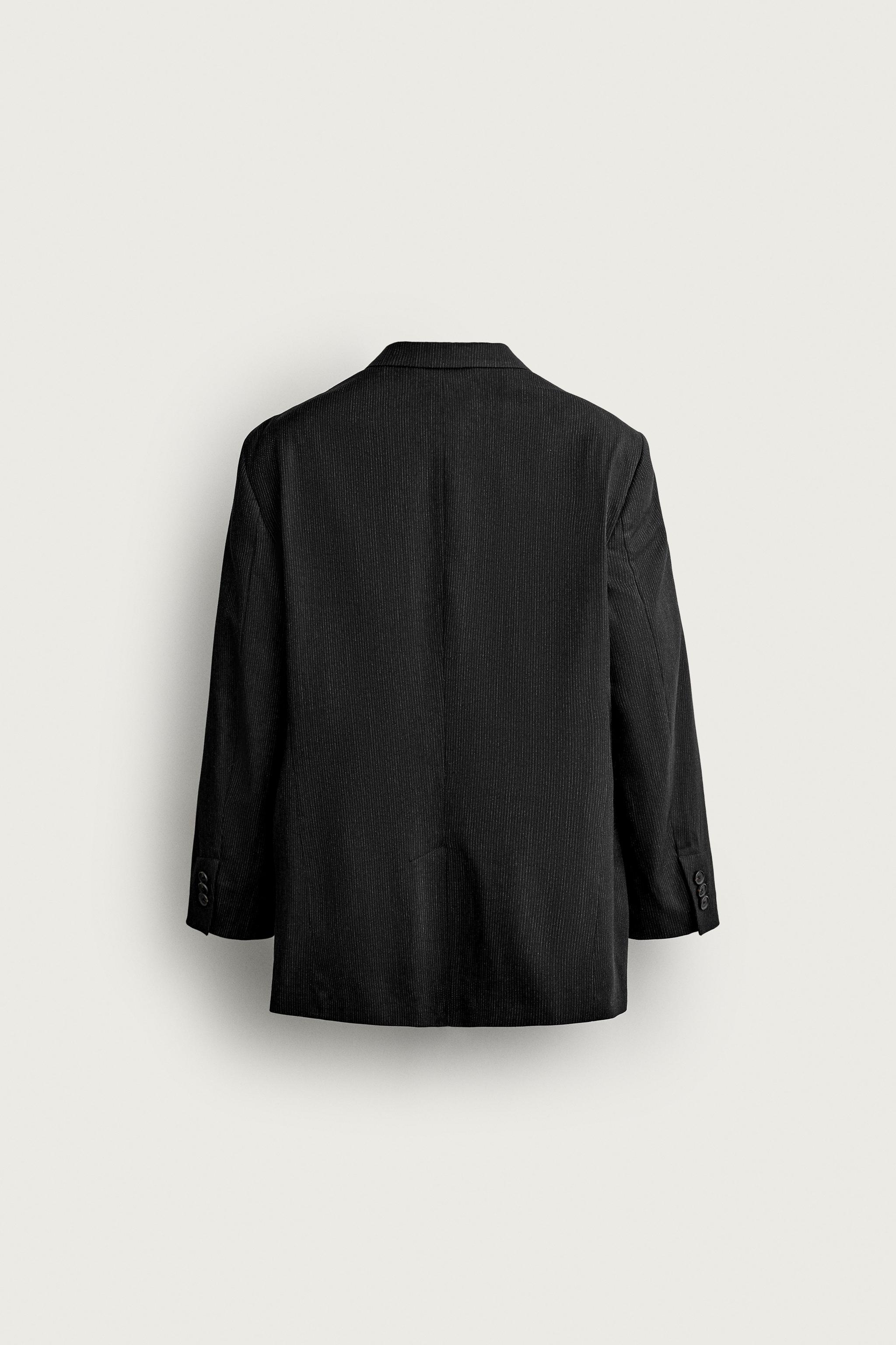 リラックスフィット ストライプスーツブレザー - ブラック | ZARA