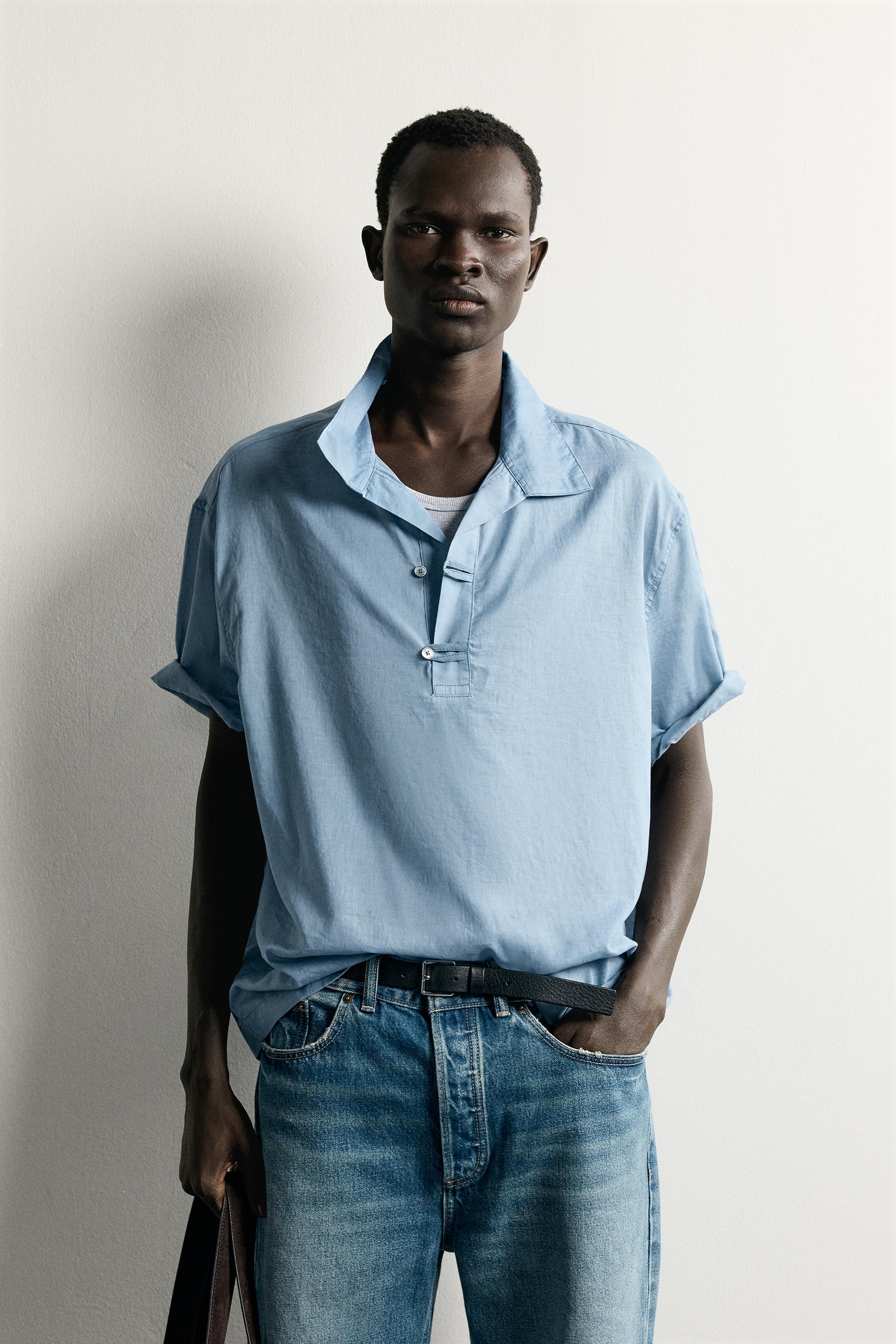 Zara YIKAMA EFEKTLİ RELAXED FIT POLO YAKA T-SHIRT görsel 2
