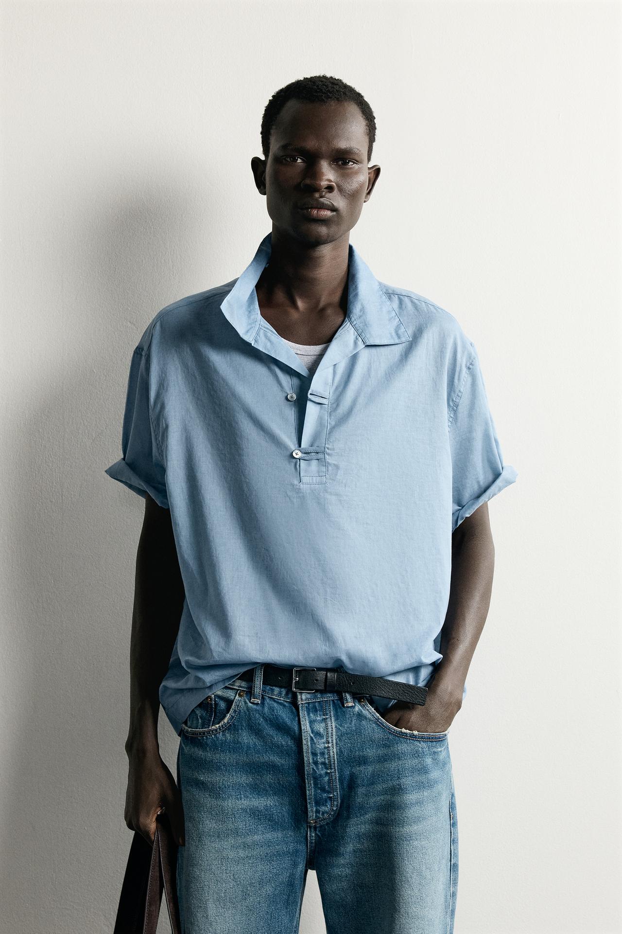 WASHED RELAXED FIT POLO SHIRT — Blue marl