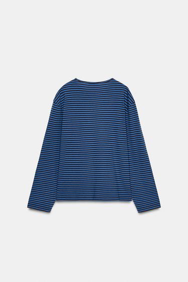 Zara STRIPED LONG SLEEVE T-SHIRT - Brown-Blue