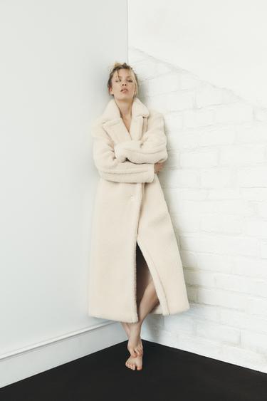 LONG FAUX SHEARLING COAT - Oyster-white by Zara - Image 0