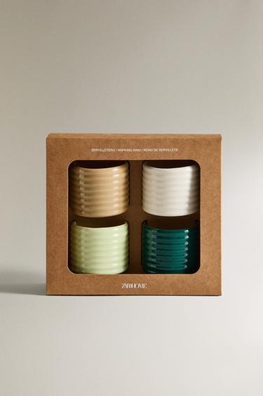 PACK OF CERAMIC NAPKIN RINGS WITH RAISED DESIGN (PACK OF 4) - GREEN by Zara - Image 3
