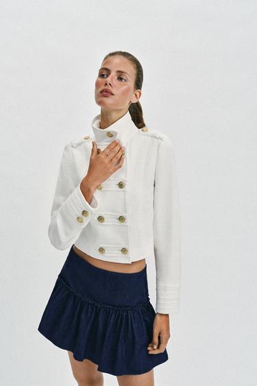 JAKET MENYILANG KANCING EMAS - Ecru dari Zara