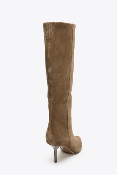 SPLIT SUEDE STILETTO HEEL BOOTS - Taupe Grey by Zara - Image 5