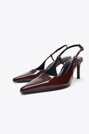 FAUX PATENT HIGH-HEEL SLINGBACK SHOES - Chocolate Brown by Zara - Image 2