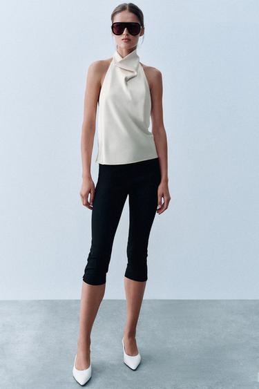 TOP HALTER SATINÉ - Écru de Zara