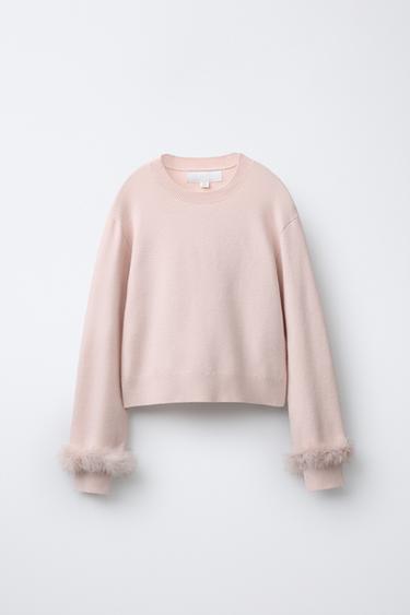 SWEATER DE MALHA COM PLUMAS - Rosa da Zara - Imagem 0