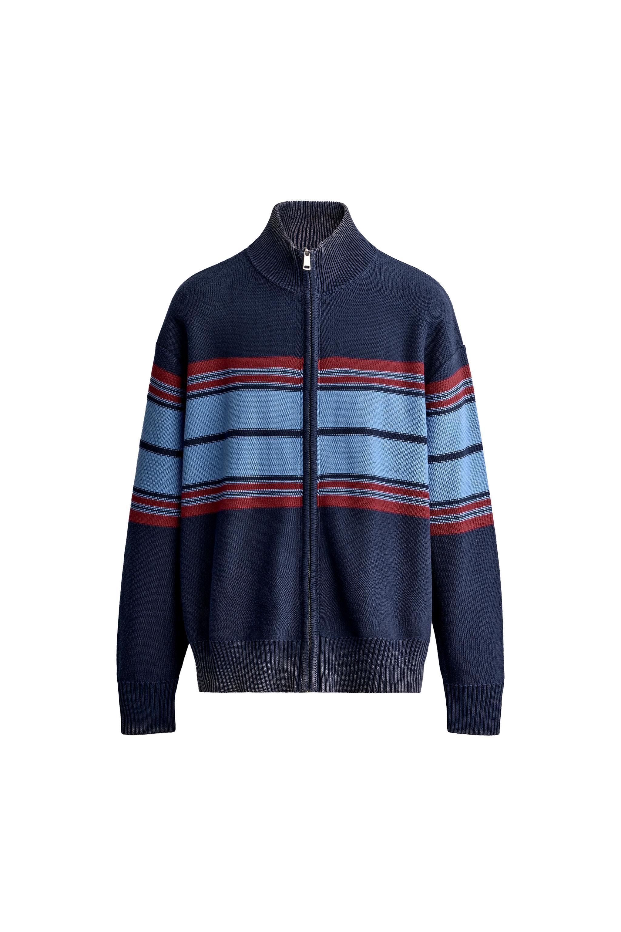 CHAQUETA PUNTO COLOR BLOCK LAVADO