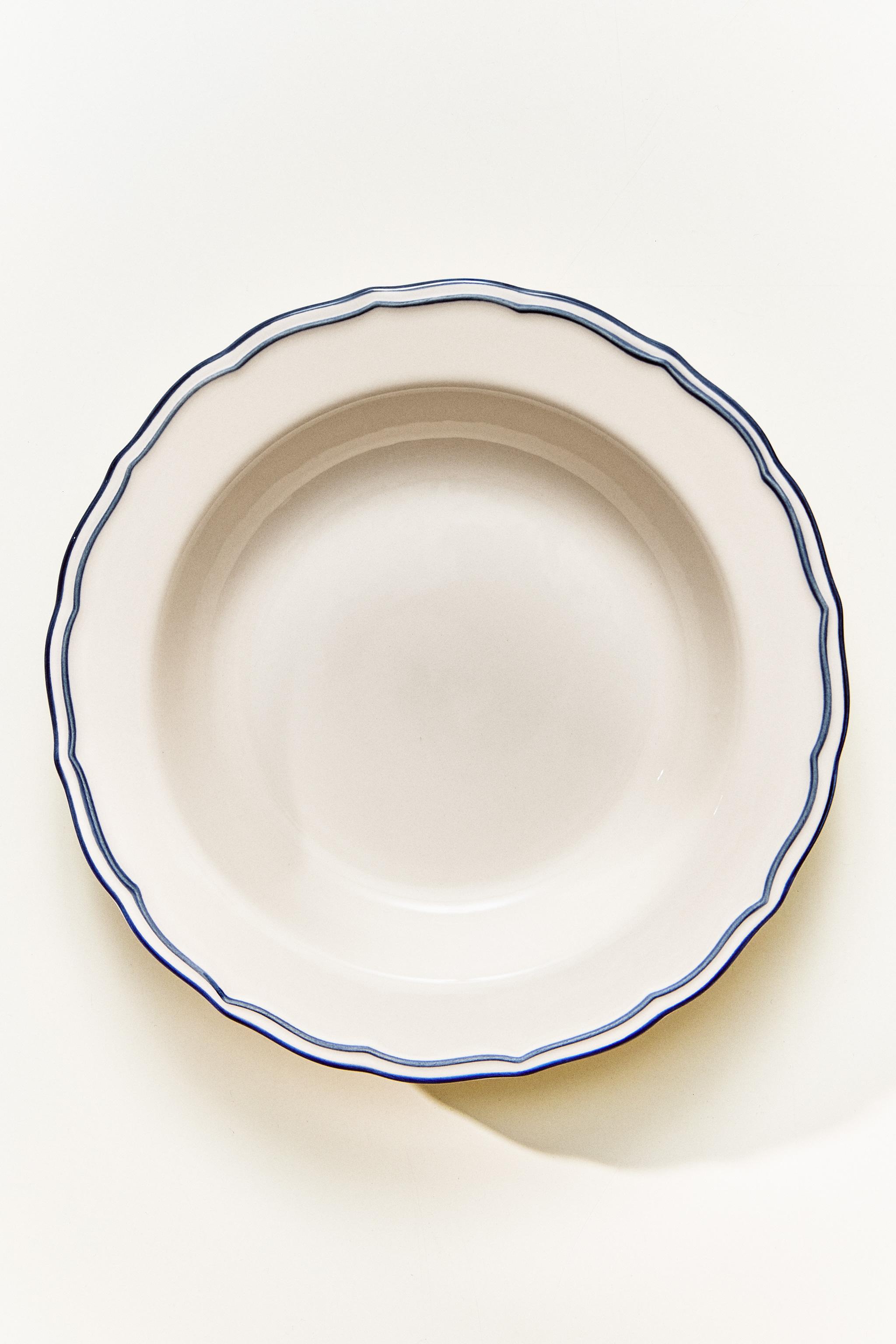 WAVY RIM EARTHENWARE SOUP PLATE — Blue