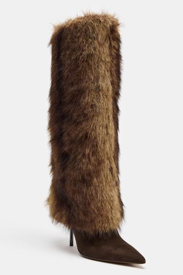 FAUX FUR HEELED BOOTS - Light beige by Zara - Image 3