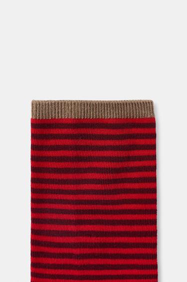 Zara STRIPED JACQUARD SOCKS - Red