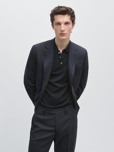 Zara Cool wool blend check suit blazer - Navy blue