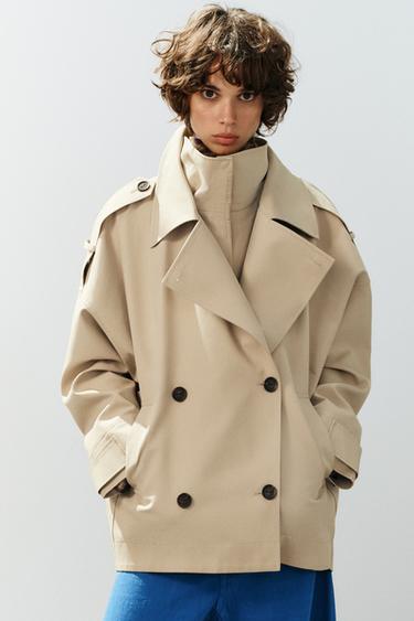 HIGH COLLAR OVERSIZE SHORT TRENCH COAT - Light tan by Zara