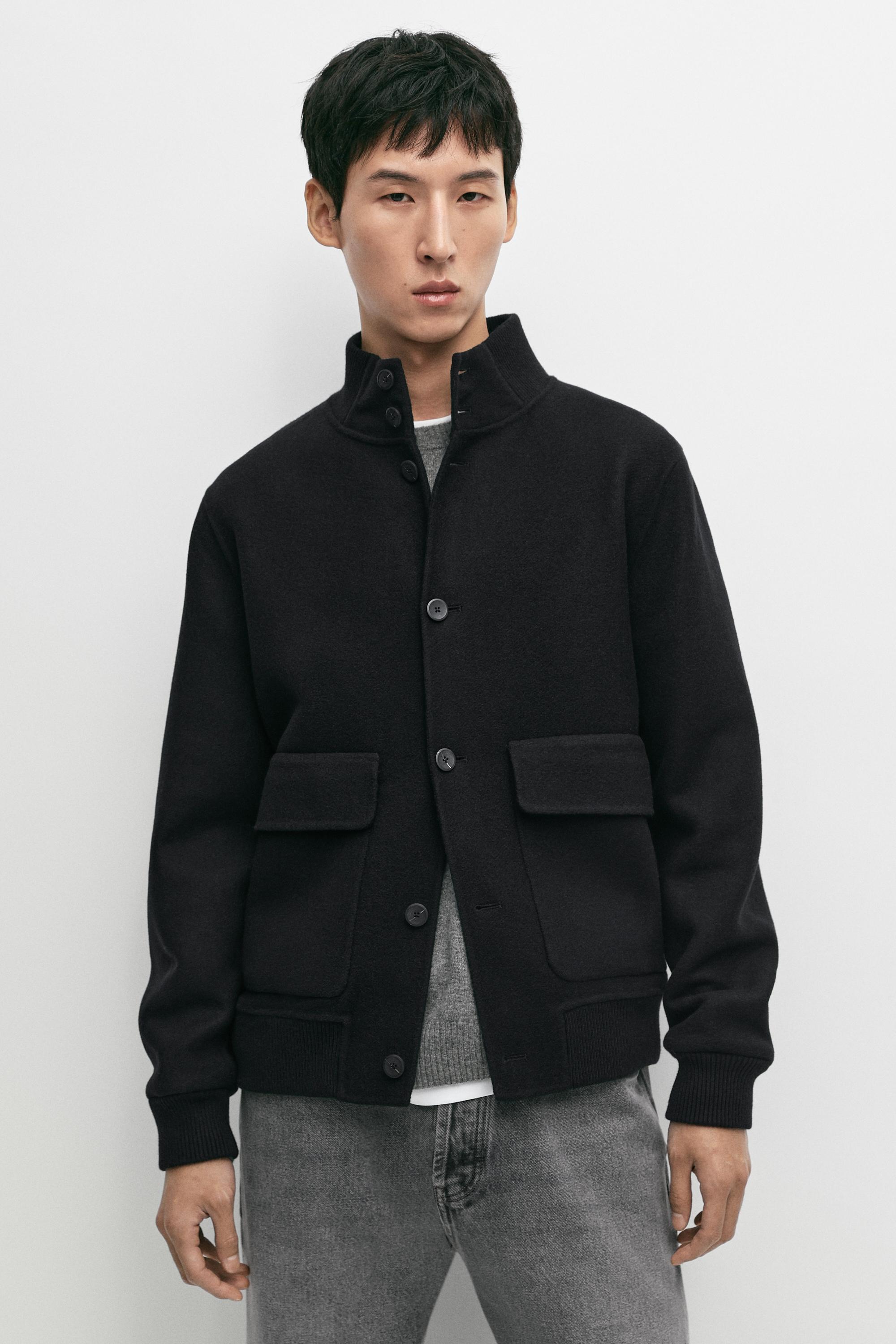 Wool blend pocket detail bomber jacket