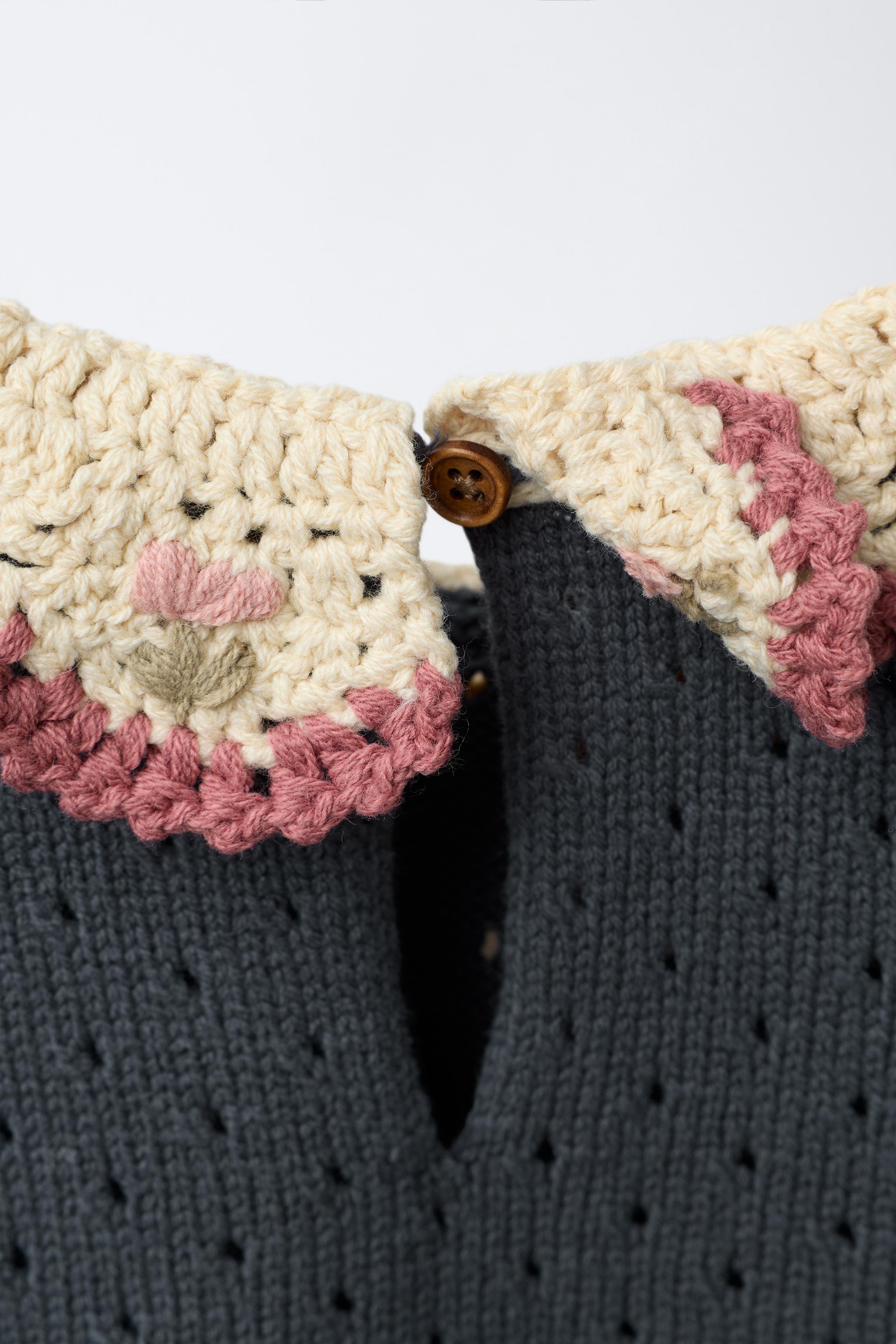 CROCHET COLLAR KNIT SWEATER - Mid-blue | ZARA United States