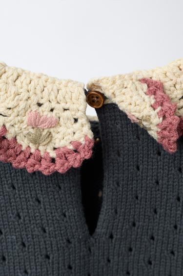 KNIT SWEATER WITH CROCHET COLLAR - Mid-blue by Zara - Image 2