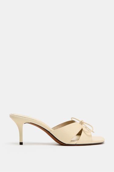 SANDALES À TALONS AVEC DÉTAIL LACETS - Jaune vanille de Zara - Image 0