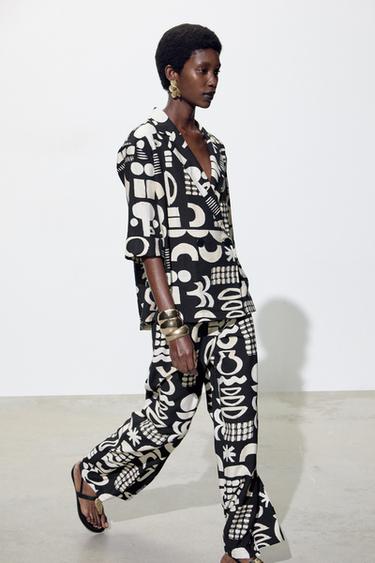 STRAIGHT FIT TROUSERS - Black / White by Zara - Image 4