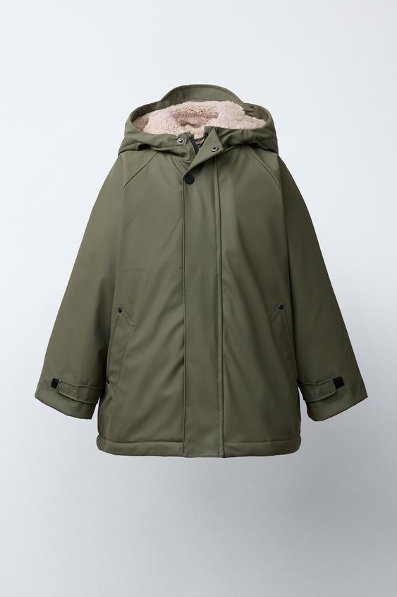 RUBBERISED WATER-REPELLENT FAUX SHEARLING RAINCOAT