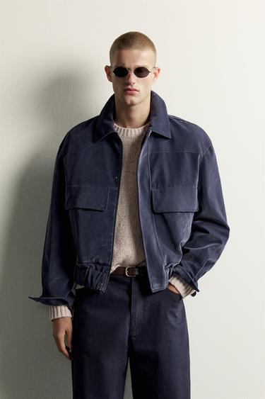CROPPED VELOUR JACKET — Blue / Gray 1