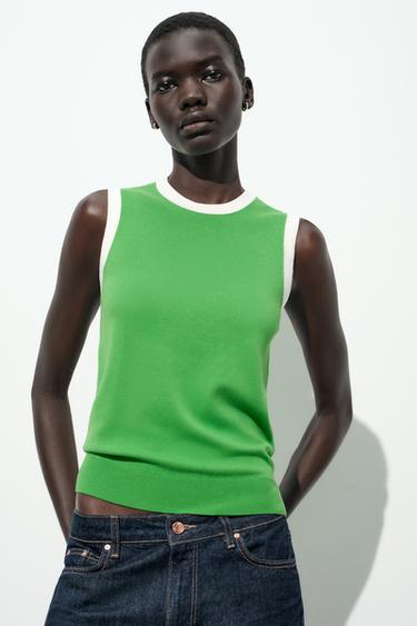 SLEEVELESS KNIT TOP - Green by Zara