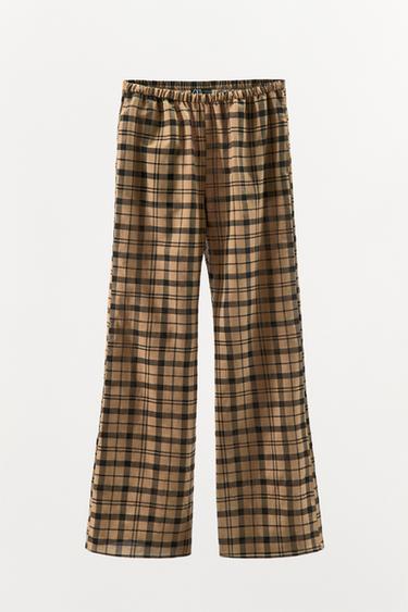 CHECK PYJAMA-STYLE TROUSERS - Leather by Zara - Image 3