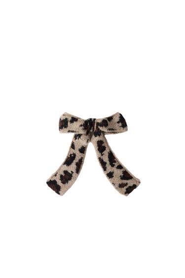 ANIMAL PRINT KNITTED BOW SCRUNCHIE - Brown by Zara