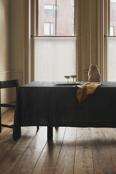 WASHED LINEN TABLECLOTH - Black by Zara - Image 4