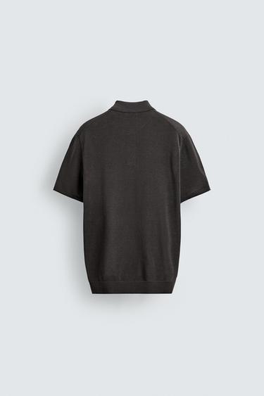 TEXTURED KNIT POLO SHIRT - Brown / Taupe by Zara - Image 7