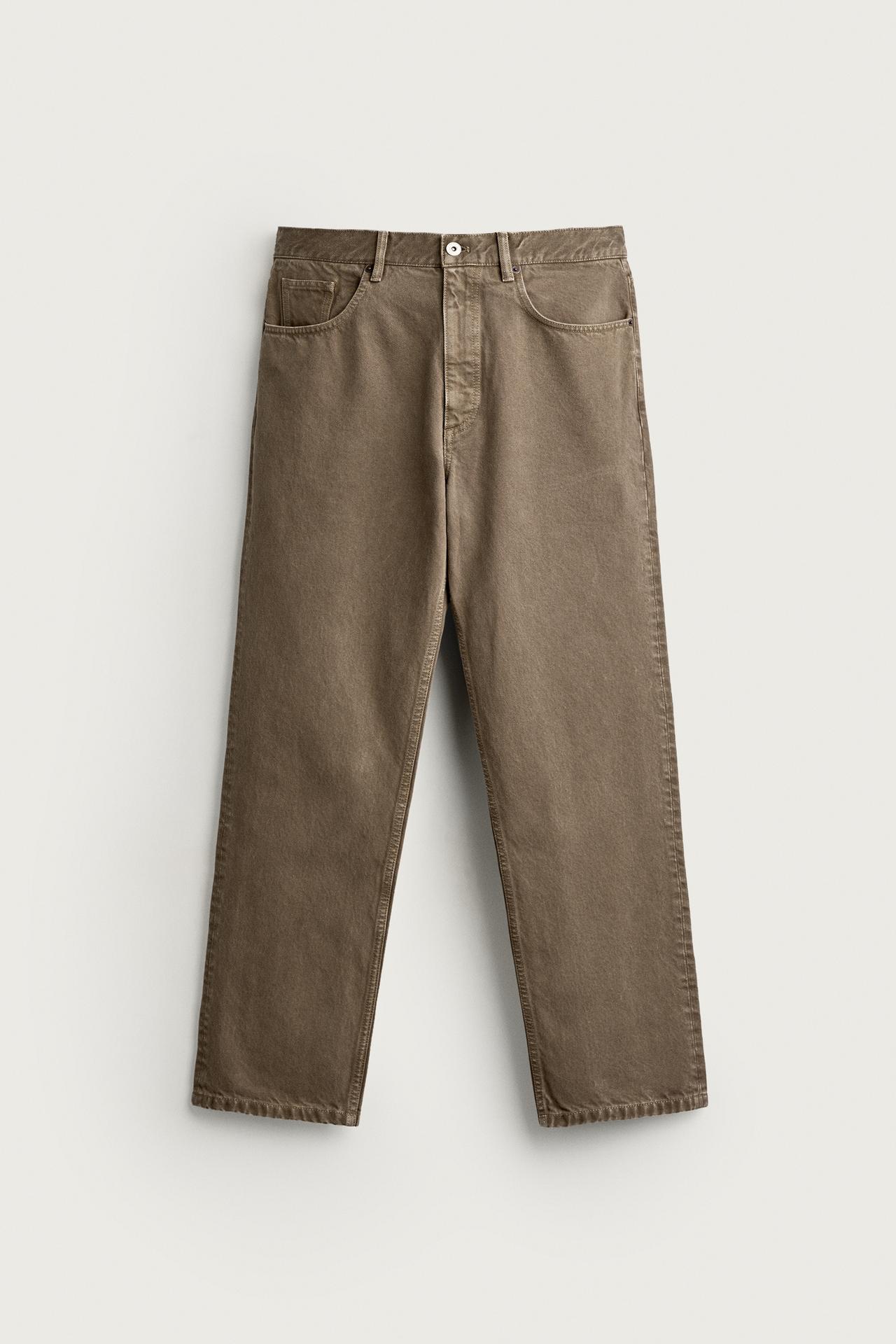 WASHED STRAIGHT-FIT PANTS — Light green