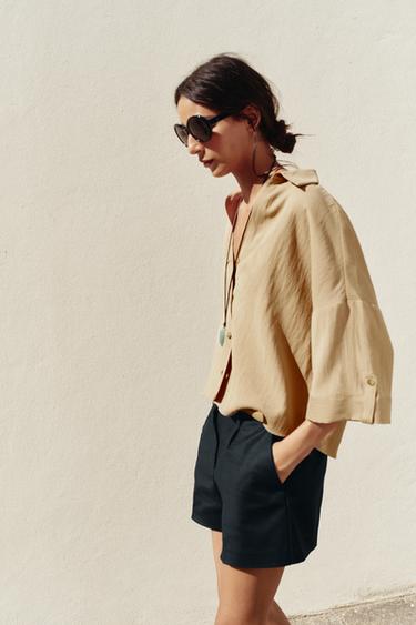 CHEMISE MANCHES COURTES LARGES - Camel moyen de Zara - Image 2