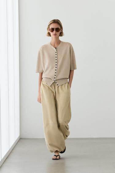 Zara Linen blend short sleeve cardigan - Light green - Image 0