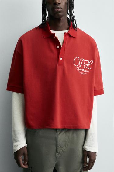 EMBROIDERED TEXT POLO SHIRT - Red by Zara - Image 4