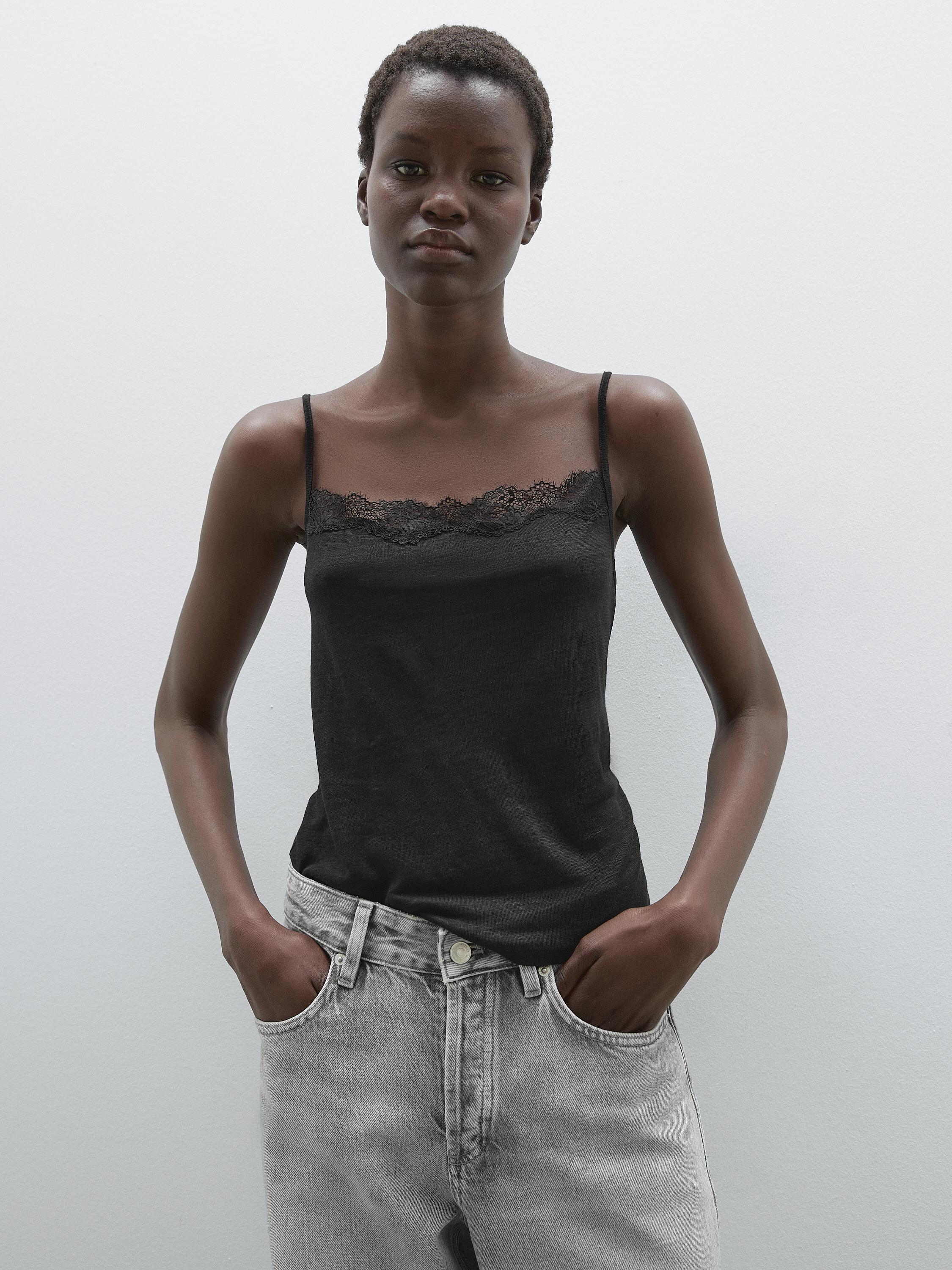 Strappy top with lace detail - Black | ZARA United States Strappy top with lace detail - Black | ZARA United States