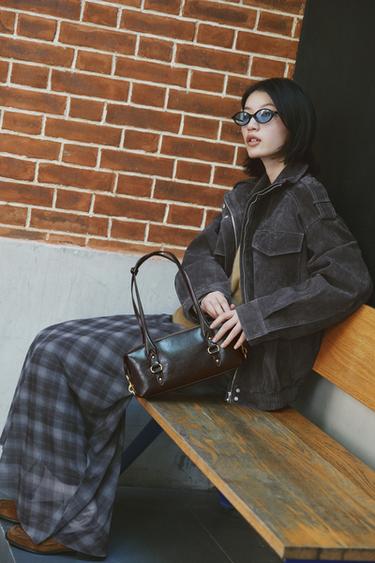 SUEDE LEATHER JACKET - Charcoal by Zara