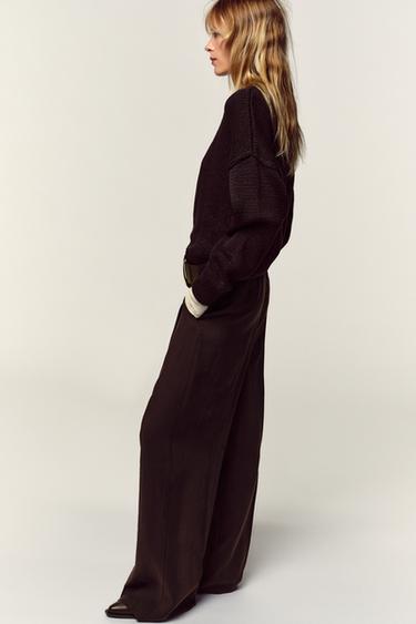 WIDE-LEG TROUSERS WITH BELT - Burgundy by Zara - Image 3